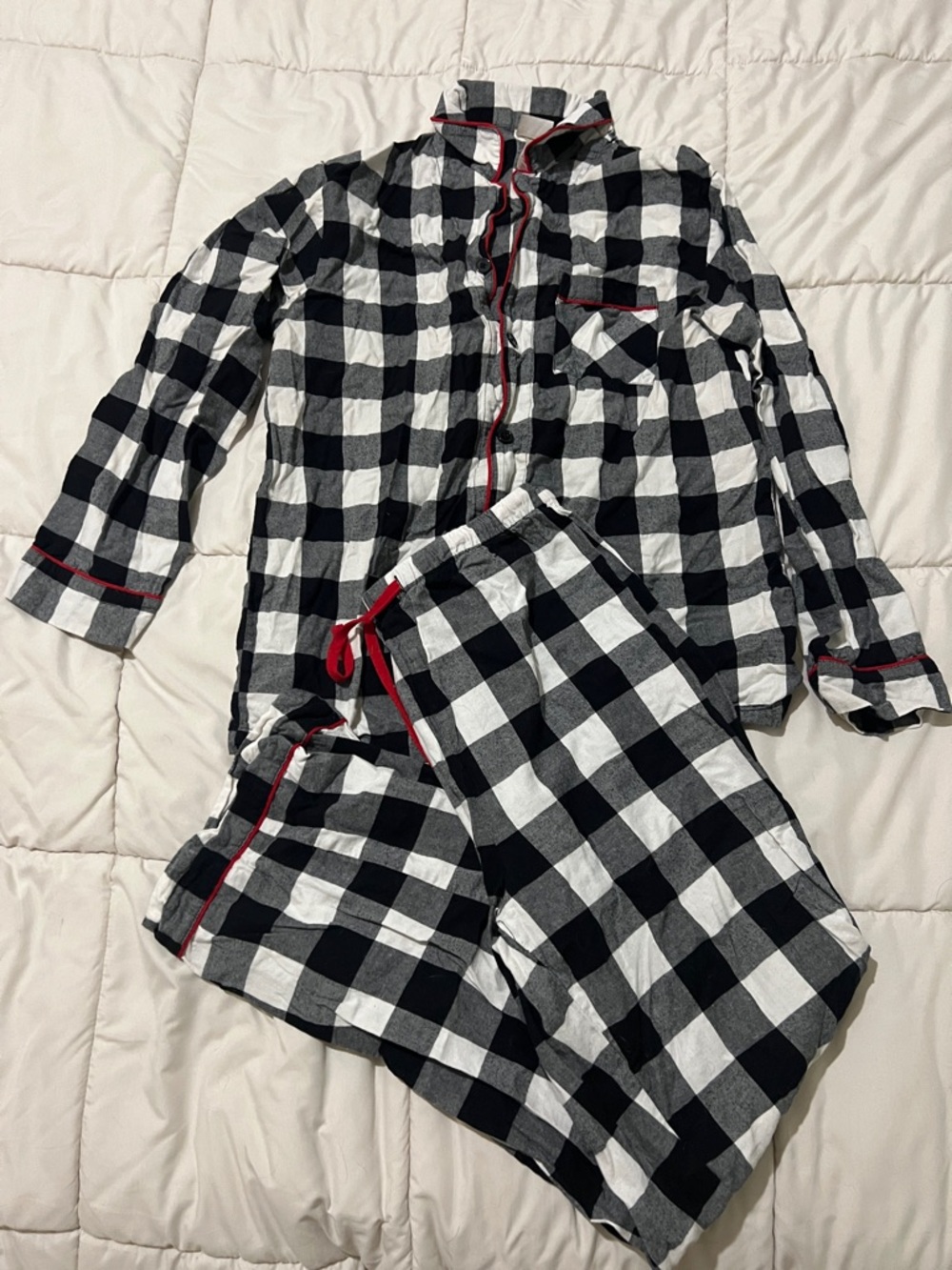 Wondershop Black and White Buffalo Check Pajama Set with Red Trim